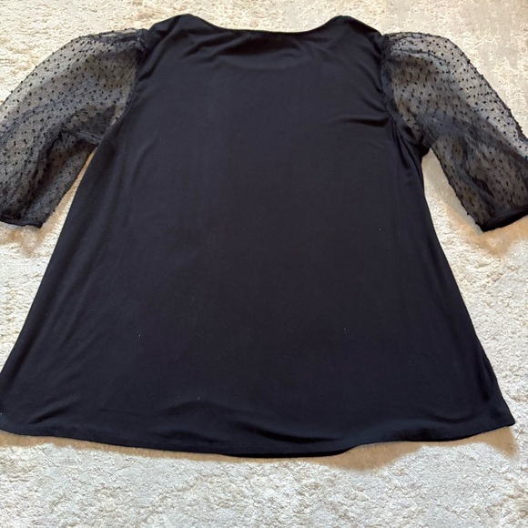 Kim & Cami Polka Dot Mesh Short Puff Sleeve Black Top Size 2X - Picture 8 of 9